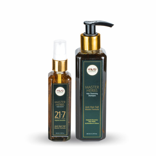 Misti's Master Herbs Hair Oil & Anti Hairfall Hair Cleansing Shampoo Combo